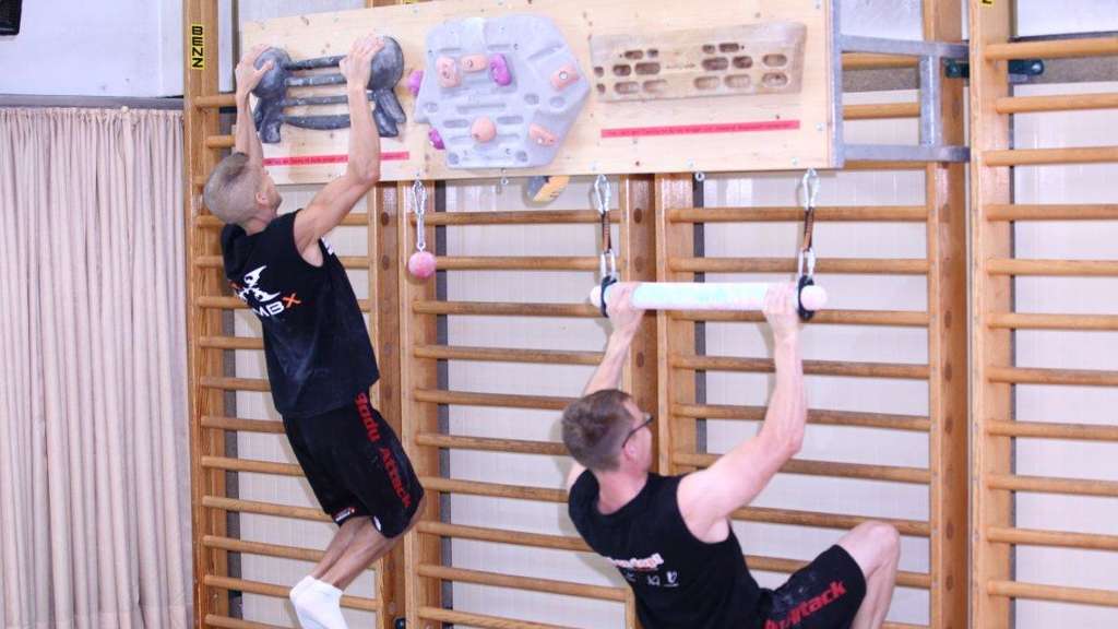 PEGBOARD, Bachar Ladder, Turnringe und Klettertau Klettern